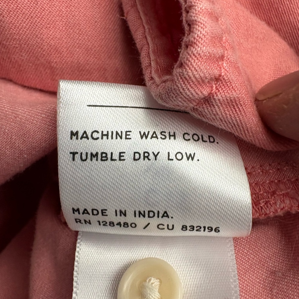 PACT Chambray Romper Size Small Pink Organic Cotton Elastic Waist Pockets Collar - Picture 11 of 14